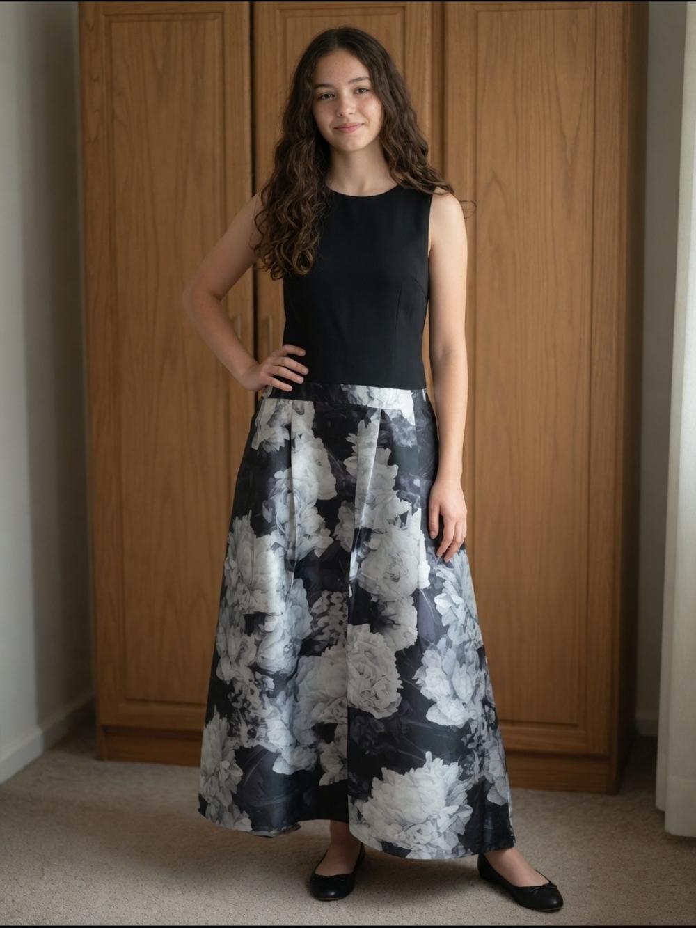 City Chic Black Bodice with Monochrome Floral Maxi Skirt